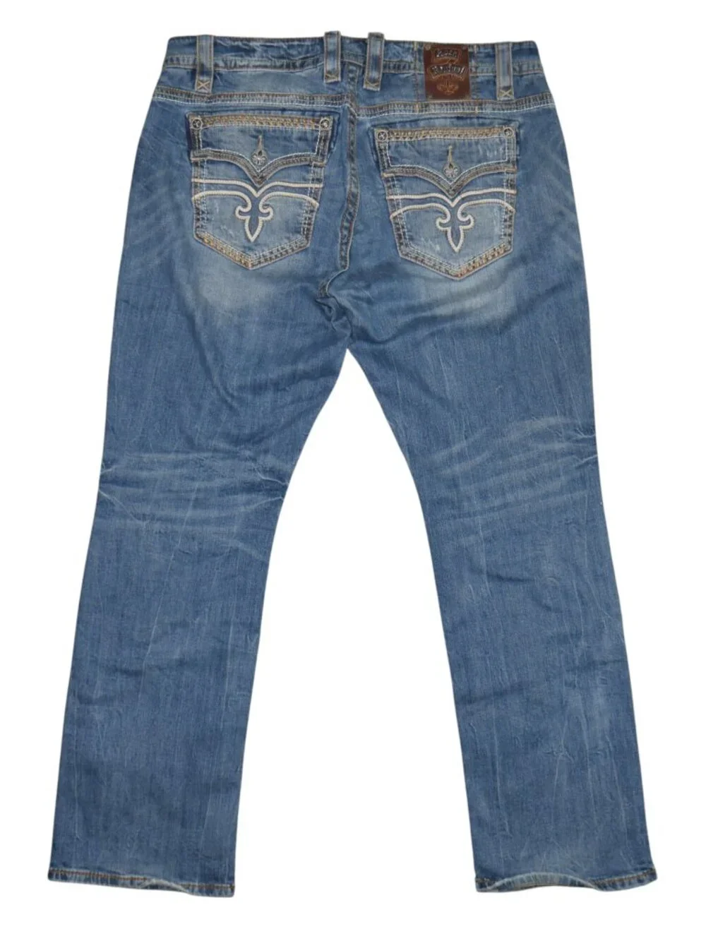 Rock Revival Odell Relaxed Fit Jeans Men 38x34 Dark Wash Thick Stitched EUC